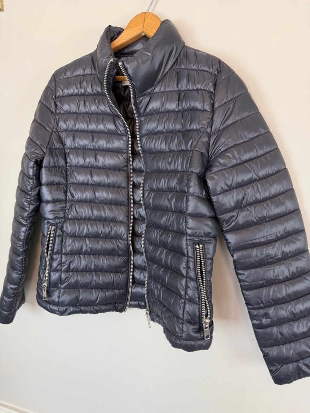 Mango Down Stand Collar Water Repellent Quilted Puffer Black Coat X-Small